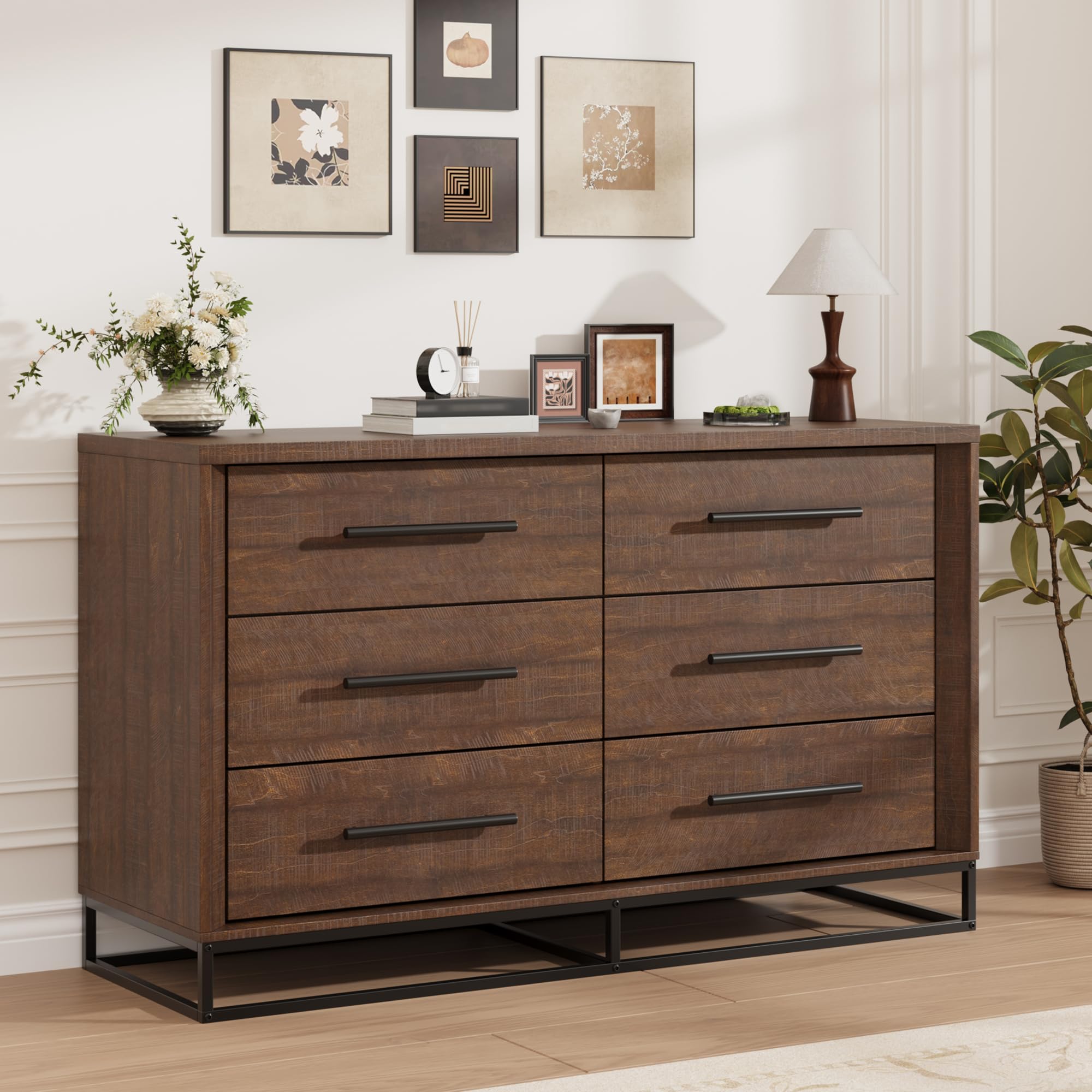 Metal Photo Panel - 6 Drawer Dresser for Bedroom, Wide