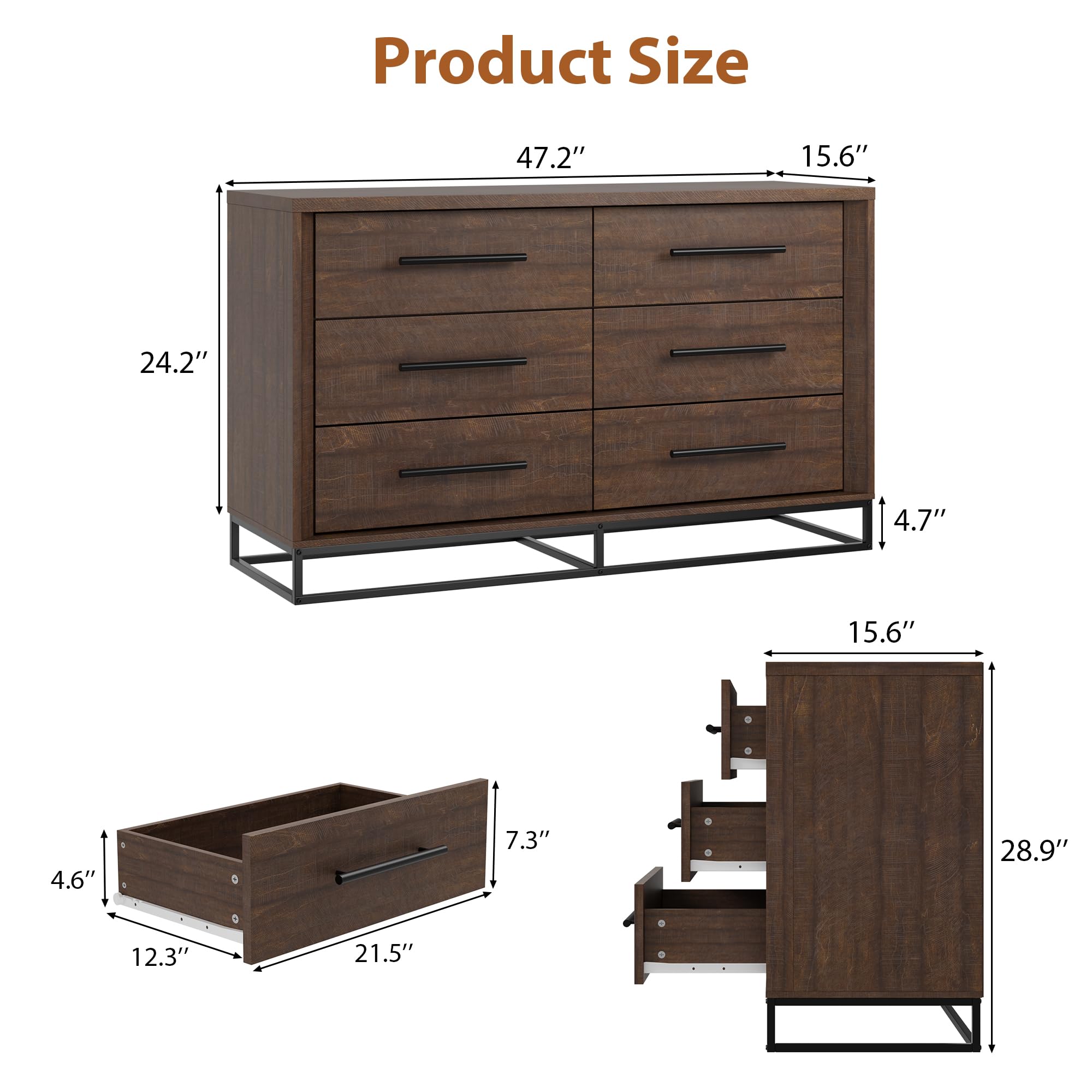 6 Drawer Dresser for Bedroom,  - Metal Photo Panel 评论和价格